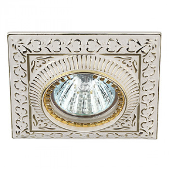 LE-00740 (KL47 WH/GD) Светильник квадратный «вензель» MR16,12V/220V, 50W белый/золото