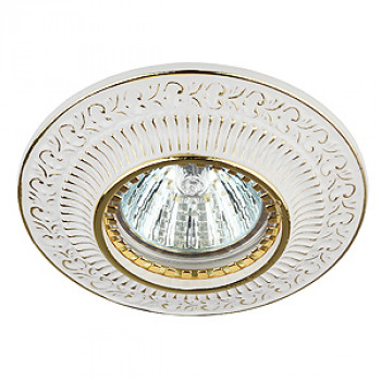 LE-00742 (KL50 WH/GD) Светильник круглый «вензель» MR16,12V/220V, 50W белый/золото